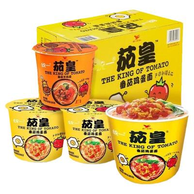 统一茄皇新疆番茄牛肉面茄皇鸡蛋面一整箱免煮即食夜宵桶装方便面