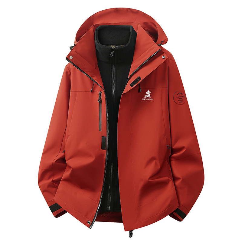 稻草人红色冲锋衣女三合一登山服