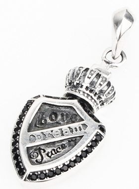 男女纯银镶钻皇冠盾牌吊坠