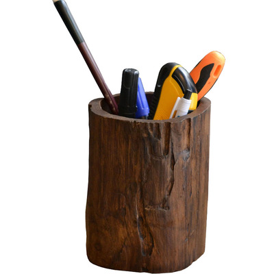 实木笔筒泰国实木办公室用品自然