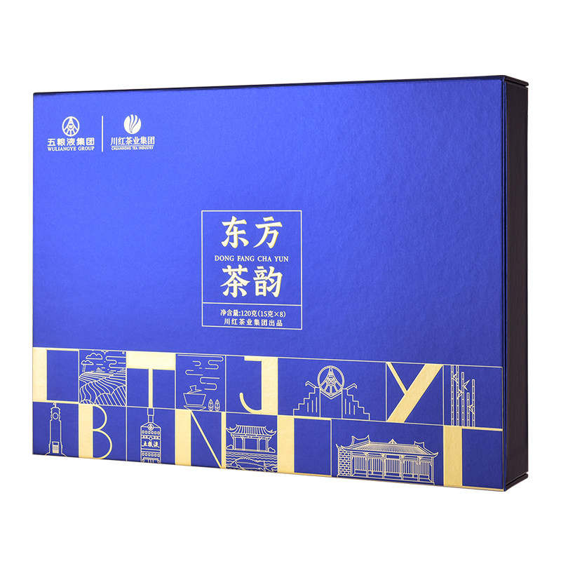 川红茶业五粮液东方茶韵特级飘雪茉莉花茶礼盒茶叶120g节日送礼