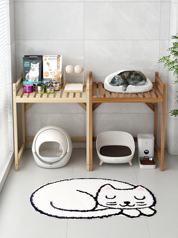 实木猫砂盆置物架收纳摆件展示架落地家用室内阳台花架实木架子