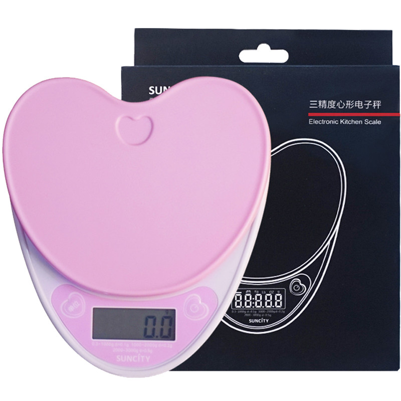 粉色阳晨心形电子秤 家用厨房秤0.1g烘焙工具月饼食物称量器