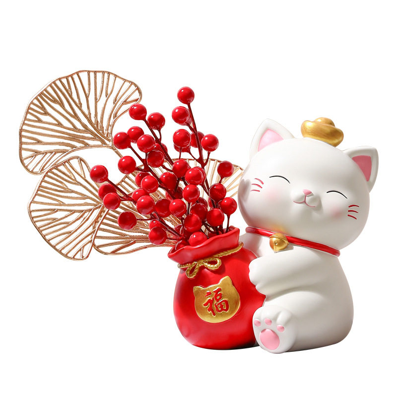 创意可爱捧花樱花猫收纳摆件居家客厅玄关卧室办工桌装饰礼品