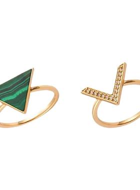 SOLDEVERANO蕃秀原创小众赞比亚孔雀石几何戒指高级时尚气质指环