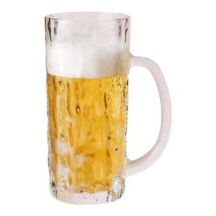 啤酒杯日式锤纹扎啤玻璃杯子大容量带把手柄饮料杯精酿ins风网红