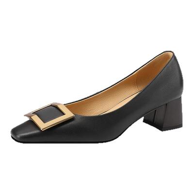 星期六粗跟浅口单鞋方头5cm高跟