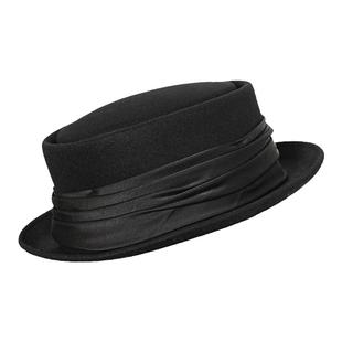 黑色卷边礼帽女秋冬新款法式羊毛毡帽女时尚名媛优雅平顶毛呢帽子