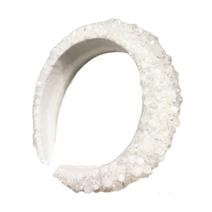 原创新品手缝白色水晶发箍高颅顶宝石头箍宽边海绵发卡高级感复古