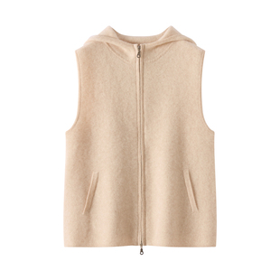 秋冬新款连帽山羊绒马甲女宽松百搭简约休闲保暖针织背心毛衣上衣