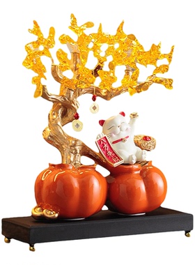 事事如意柿子招财猫发财树摆件客厅招财中式客厅搬家乔迁新居礼品