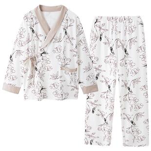 哺乳睡衣产后喂奶秋冬2月份3斜襟系带婴儿A类产妇春秋家居服女