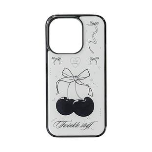 韩ins欧尼复古黑色樱桃蝴蝶结博主同款适用于iphone17pro/16promax苹果15/14/13/12/11手机壳xsmax保护套黑边
