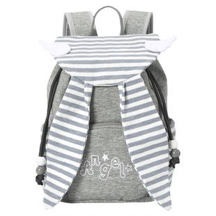 畹町天使星月 轻亚风叛逆少女条纹兔耳朵双肩背包女抽绳翻盖书包