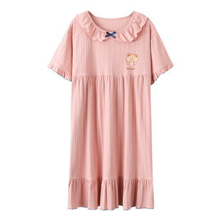 睡裙女夏季薄款纯棉短袖连衣裙孕妇宽松大码胖mm200斤可爱睡衣女