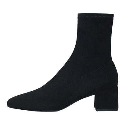 粗跟短靴女绒面弹力瘦瘦靴袜靴女