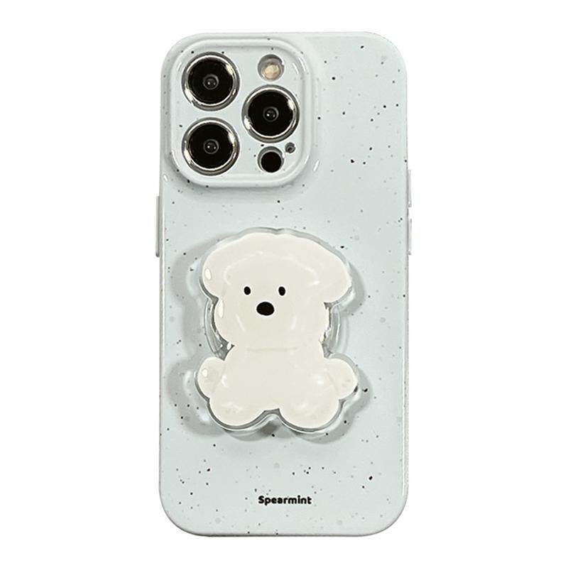 ins韩系简约泼墨适用苹果15promax手机壳带小狗支架iPhone14新款15pro小众11女13防摔12硅胶14p