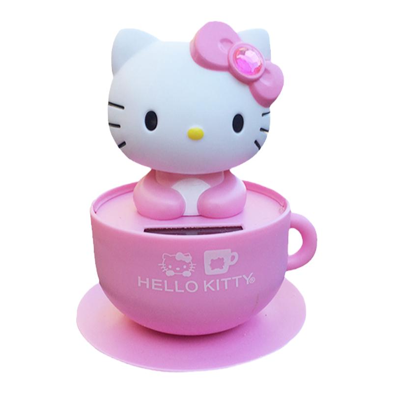 Kitty汽车太阳能摇头摆件可爱卡通车内点头摇摆kt公仔摆件女生萌