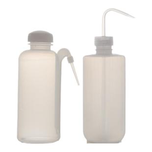 三爱思塑料边管平头洗瓶500mL白色弯头化学溶液直管式清立式冲边管LDPE吹气化工教学实验室弯嘴警示洗瓶