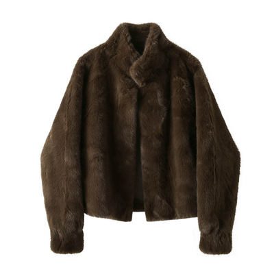 仿水貂绒皮毛一体大衣外套女冬季立领加厚环保皮草短款毛毛绒上衣