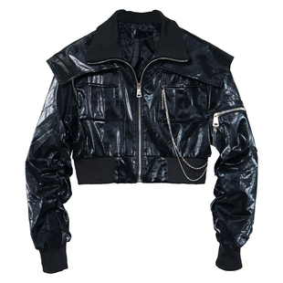 VE2 暗黑先锋斗篷披肩设计蛇纹丝光高腰短款夹克男团舞台演绎外套