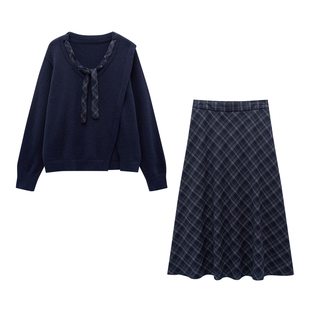 微胖的喵喵大码胖mm冬装巨好看一整套穿搭毛衣半身裙显瘦套装2069