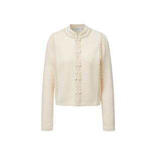 VGRASS维格娜丝冬季新中式立领羊毛毛衣短款外套毛针织开衫上衣女