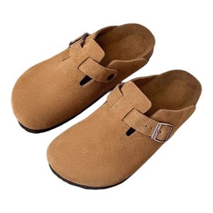 星期六加绒真皮勃肯鞋半拖女鞋2025秋冬新款休闲百搭懒人一脚蹬