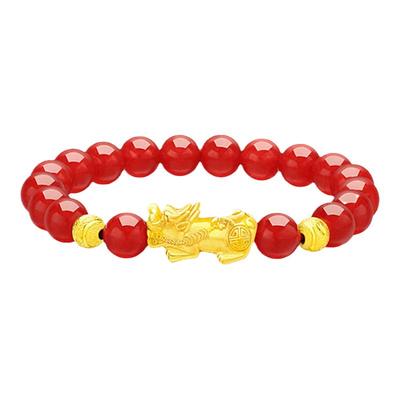 新款24K黄金貔貅手链男女款仿金包银转运珠红玛瑙黑曜石皮丘手串