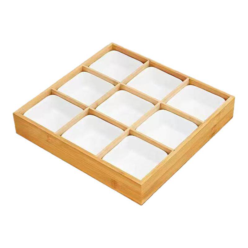 糖果盒九宫格茶托盘干果水果盘四宫格木质托盘零食点心盘休闲碳炉