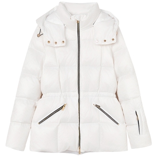 【匈牙利白鹅绒】LANCY/朗姿2025冬季新款优雅收腰连帽羽绒服中长