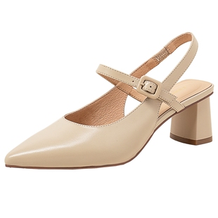 康莉粗跟包头凉鞋女2024年春季新款羊皮真皮外穿一字扣带时尚凉鞋