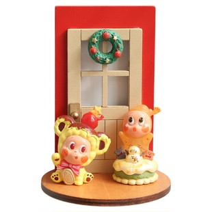 新年圣诞门磁吸冰箱贴手办盲盒收纳展示架木门发光壁炉灯星星人