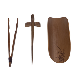 彩集堂碳化老竹茶则竹制茶拨套件雕刻茶荷三件套茶艺学习茶道工具