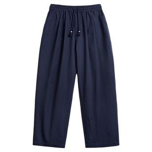 马登工装美式休闲束腰泡泡纱男裤日系灯笼裤阔腿透气弯刀裤子春夏