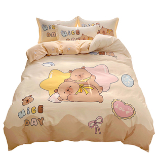 卡通纯棉被套单件卡皮巴拉全棉儿童被罩学生宿舍床上用品三四件套