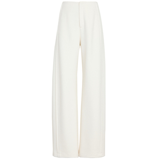 夏莫卡奶油白毛呢裤油画羊绒裤暖高腰长裤子显瘦直版阔腿裤春7945