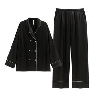 悦内睡衣女士秋季春秋款冰丝绸长袖家居服时尚黑色轻奢高级感套装