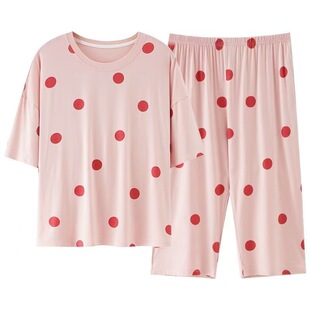带胸垫睡衣女款夏季2026新款薄款短袖七分裤韩版加大码家居服套装