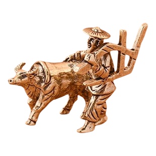 创意复古老人耕牛勤劳致富黄铜实心精美装饰茶宠居家桌面工艺摆件