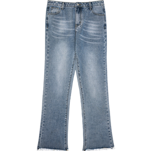 harsh and cruel 复古感做旧洗水设计宽松微喇叭牛仔长裤