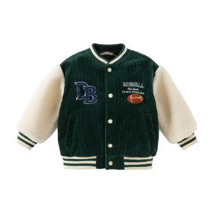 戴维贝拉男童灯芯绒外套宝宝摇粒绒外衣反季清仓冬装儿童棒球服