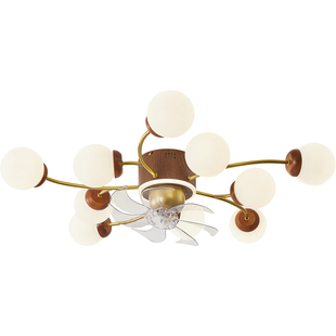 中古式风扇灯客厅吸顶灯复古胡桃木纹摇头电吊扇魔豆全屋别墅灯具