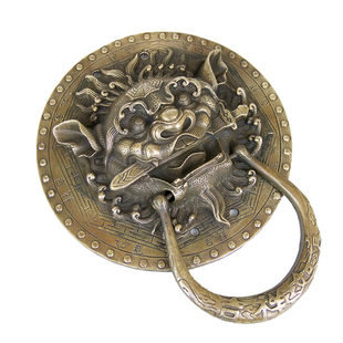 中式复古全铜睚眦咬剑门环大门拉手狮子头虎头麒麟兽头老式门装饰