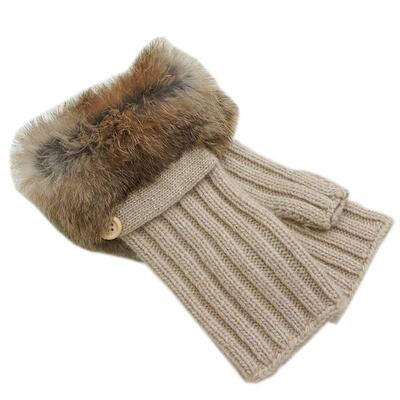 冬真兔毛保暖羊毛女开车半指手套