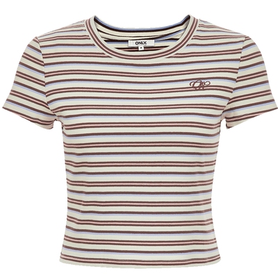 ONLY彩色条纹撞边圆领短袖T恤
