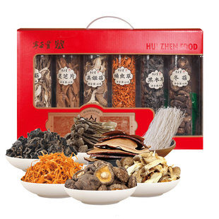 寻味山野六珍礼盒冬菇黑木耳真姬菇鹿茸菇蛹虫草灵芝片葛粉条545g
