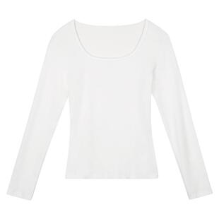 回力打底衫女2025秋冬内搭U领正肩长袖T恤修身纯棉大领口春秋上衣