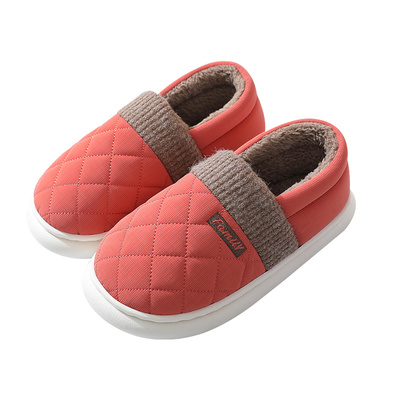 冬季PU皮保暖毛绒棉拖鞋女士室内家居厚底2024新款情侣包跟棉鞋男