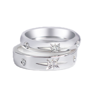 原创培育钻戒六芒星纯银情侣戒指定制闭口999足银星芒情侣对戒女